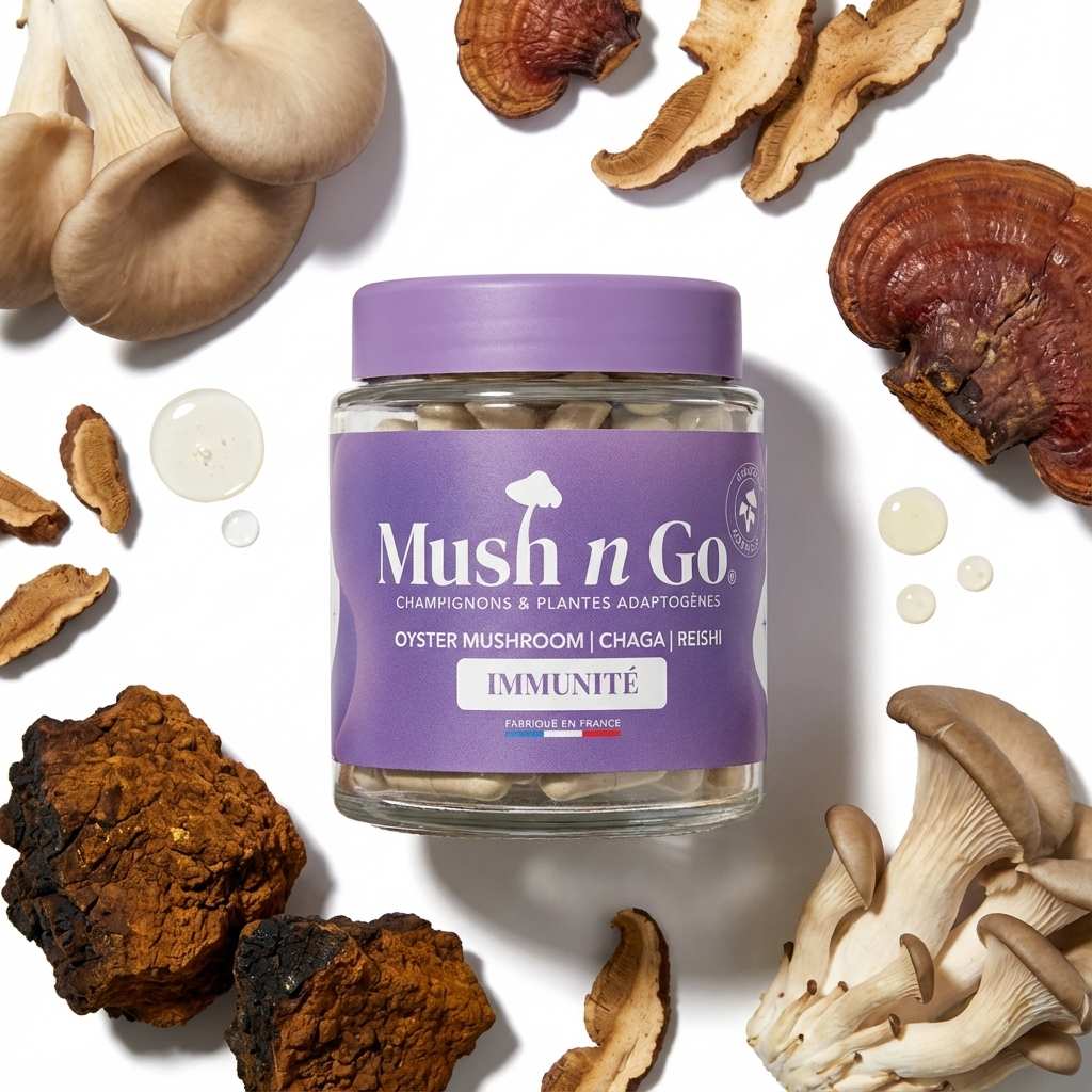 Mush n Go Immunité - gélules Oyster, Chaga et Reishi avec ingrédients naturels