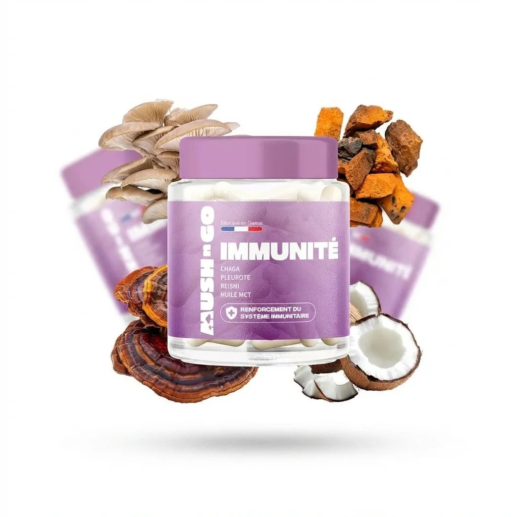 Mush n Go Immunité complément alimentaire gélules Oyster Chaga Reishi flacon étiquette