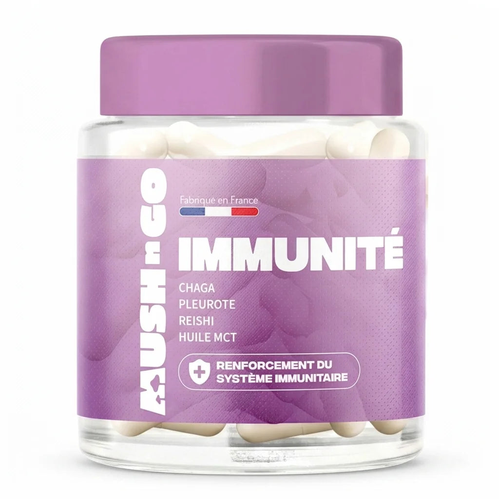 Mush n Go Immunité - Pot de 30 gélules Chaga Reishi Pleurote fabriqué en France