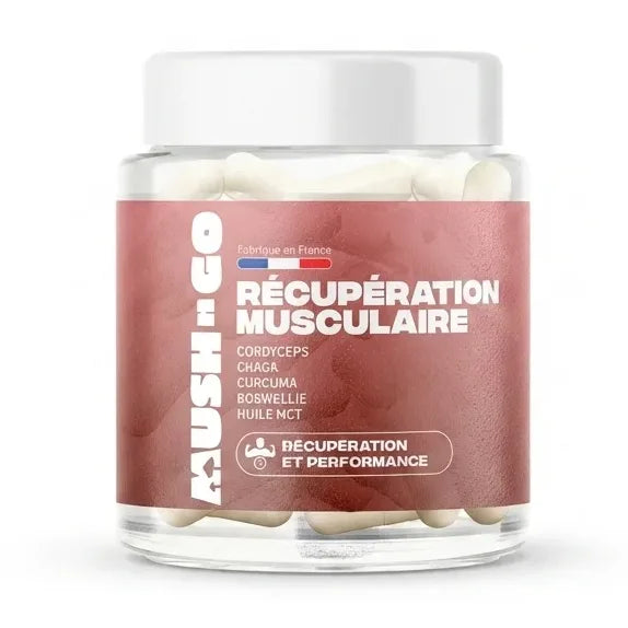 MushnGo Récupération Musculaire - Pot de complément avec capsules Cordyceps, Chaga, Curcuma