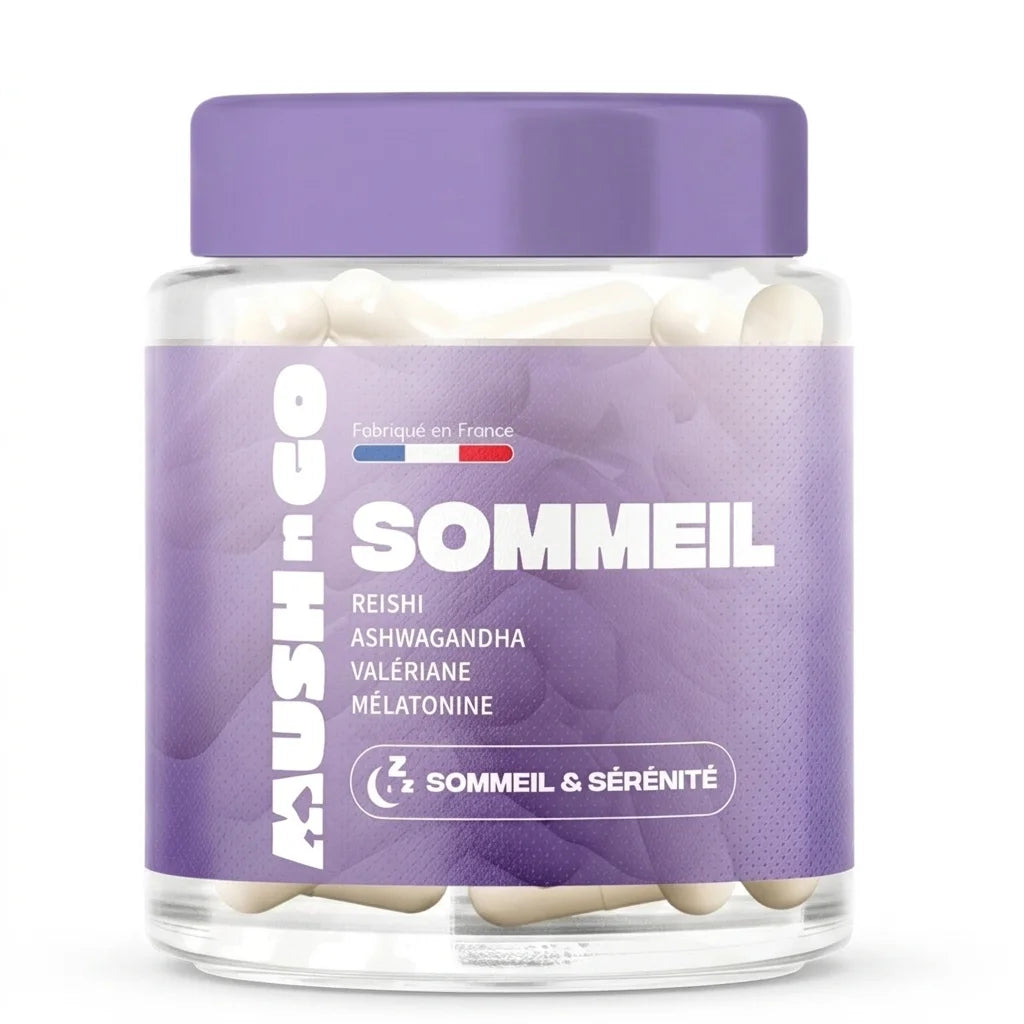 MushnGo Sommeil+ complément sommeil Reishi Ashwaganda Valériane Mélatonine 30 gélules