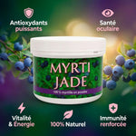 Myrti-jade poudre de myrtille 200g avec bénéfices santé : antioxydants, immunité et vitalité