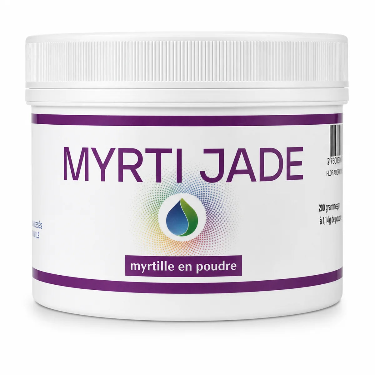 Myrti Jade poudre de myrtille concentrée 200g pot blanc bande violette Jade Recherche