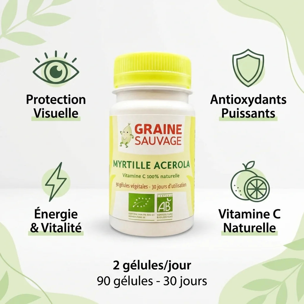 Myrtille Acérola Bio 90 gélules - Protection visuelle et antioxydants naturels Graine Sauvage