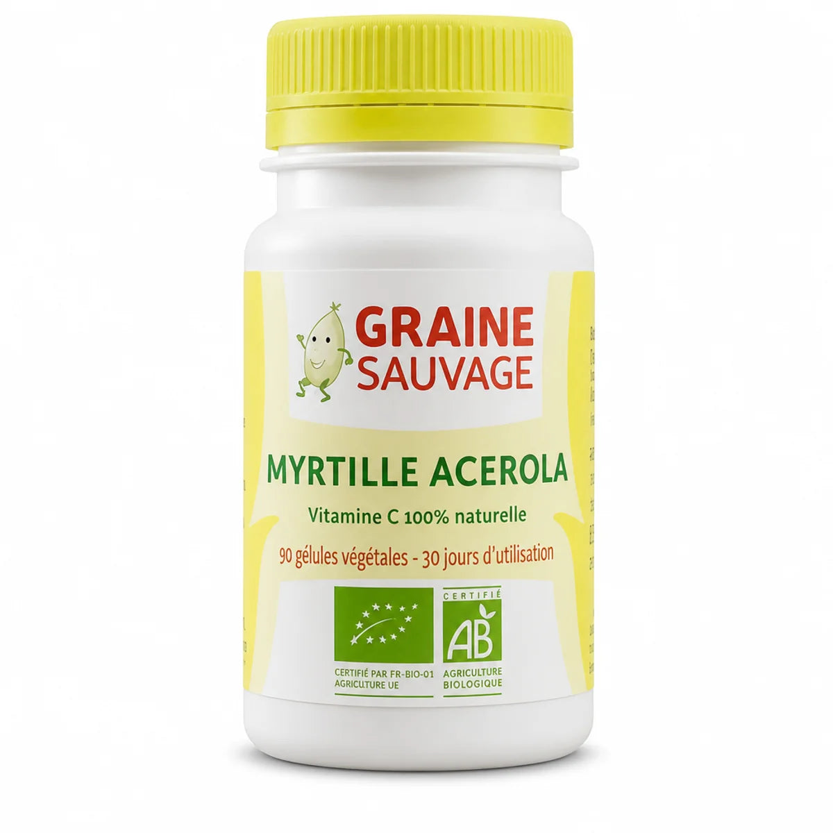 Complément alimentaire Myrtille Acérola Bio 90 gélules Graine Sauvage flacon blanc certifié AB