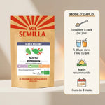 Nopal bio poudre Sol Semilla 50g avec mode d'emploi dosage cuillère à café dilution eau