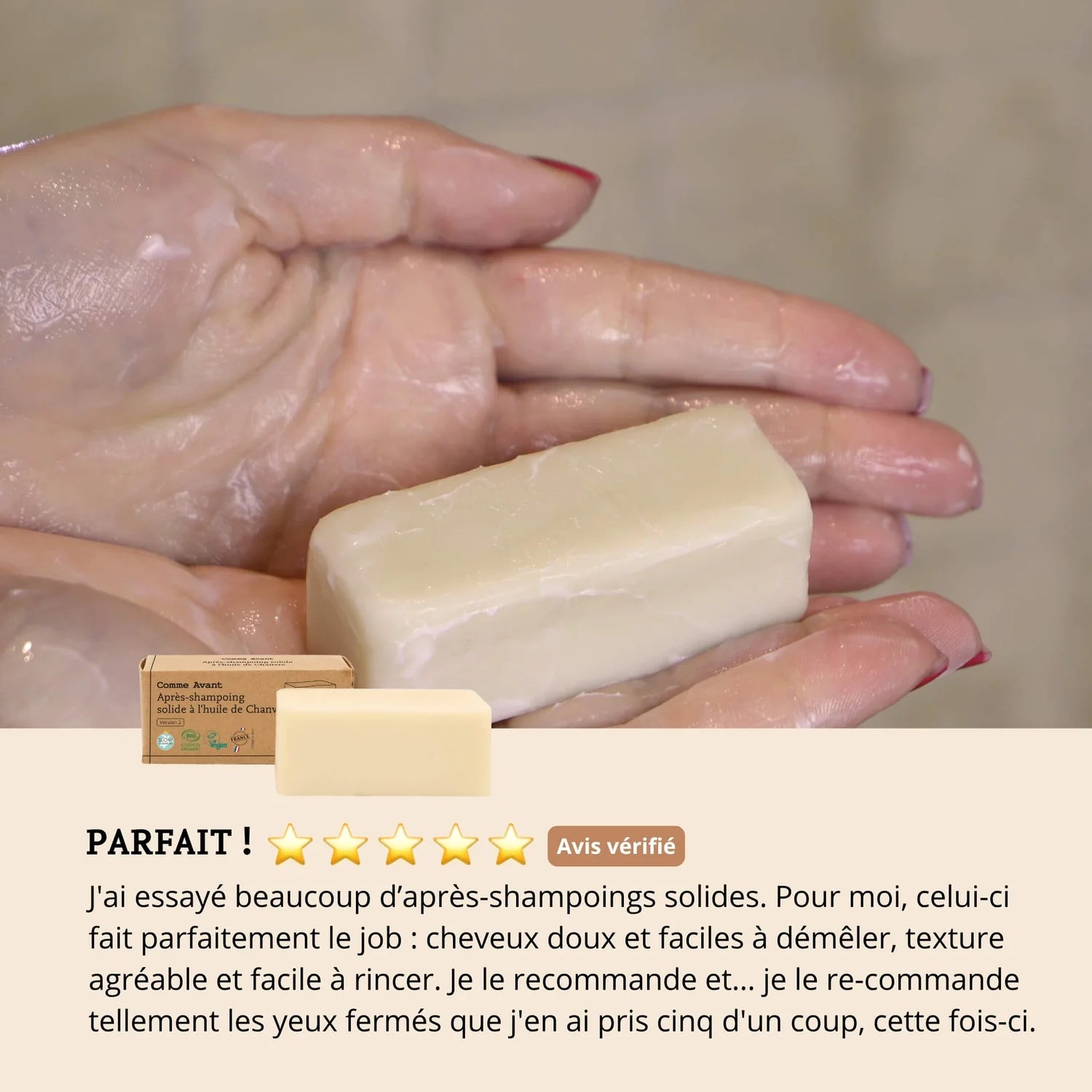 Les avis clients sur l'après Shampoing Solide à l'huile de Chanvre  de Comme avant