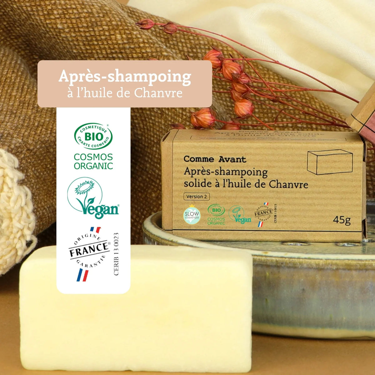 Les labels de l'après Shampoing Solide à l'huile de Chanvre Comme avant