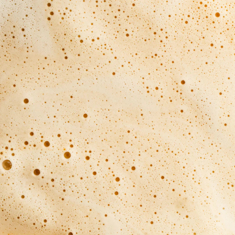 Zoom sur la mousse du Morning latte original chaï bio (5 épices et sucre de coco) nüMorning dans une tasse
