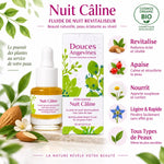 Nuit Câline soin visage bio Douces Angevines avec ses 5 bénéfices : revitalise, apaise, nourrit, léger et rapide