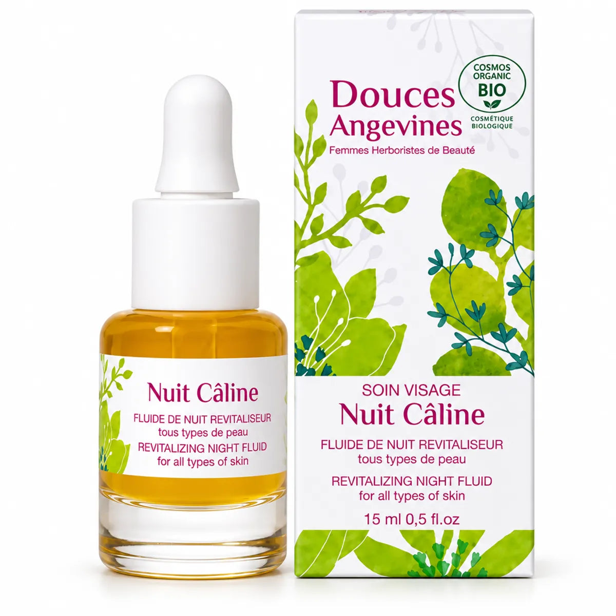 Nuit Câline soin visage bio Douces Angevines flacon pipette verre ambré certification COSMOS