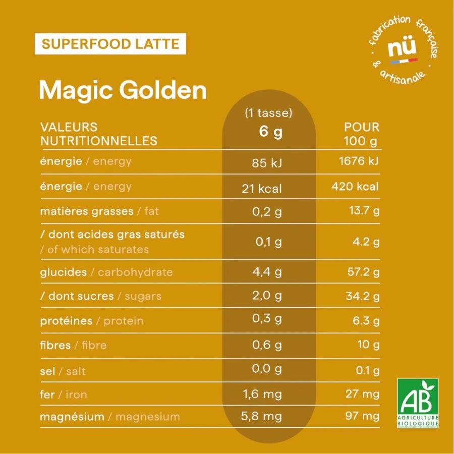 valeurs nutritionnelles de magic golden latte de la marque nümorning