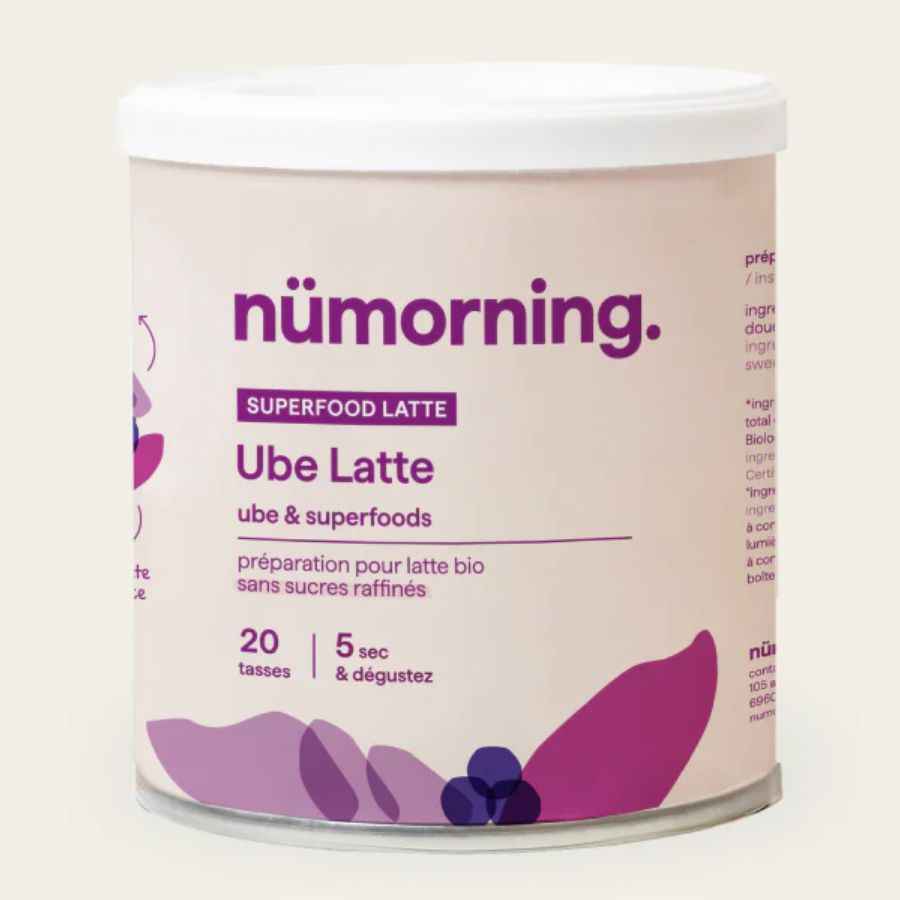 Une boîte de Ube latte en poudre 125g de la marque nümorning