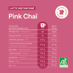 Les valeurs nutritionnellles de pink chai latte de numorning.