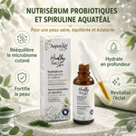 Nutriserum Probiotiques Spiruline Aquatéal 30ml - Infographie des bénéfits pour la peau