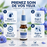 Alphagem Oculo Gouttes 10ml - Flacon avec mode d'emploi et étapes d'application pour les yeux