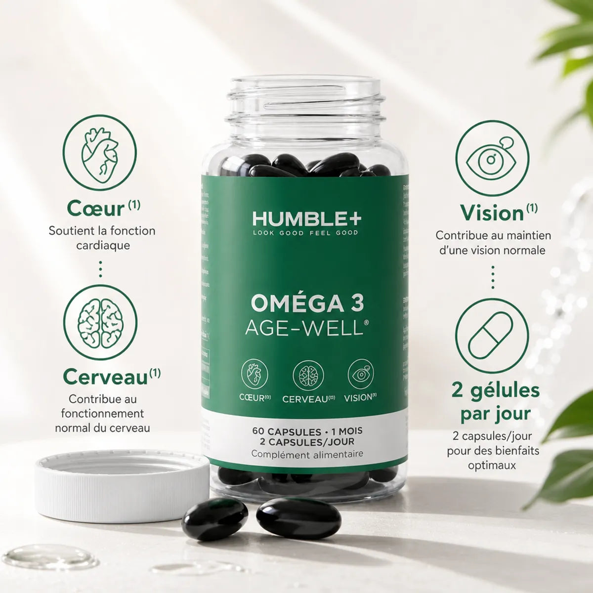 Oméga 3 Age-Well 60 capsules Humble+ avec bénéfices cœur, cerveau et vision