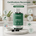 Complément Oméga 3 Age-Well Humble+ 60 capsules avec certifications bio vegan fabriqué France