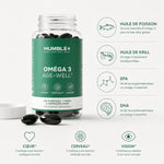 Humble+ Oméga 3 Age-Well 60 capsules avec ingrédients actifs EPA, DHA pour cœur, cerveau et vision