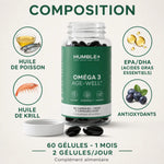 Complément Omega 3 Age-Well Humble+ 60 capsules avec composition huile poisson krill EPA DHA