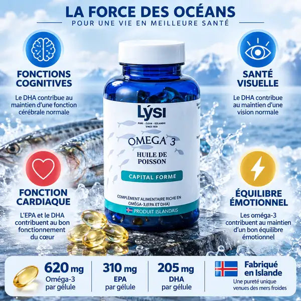 Omega 3 Capital Forme Lysi 60 gélules avec bénéfices cognitifs, visuels, cardiaque et émotionnel
