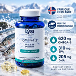 Lysi Omega 3 Capital Forme 60 gélules, bouteille bleue avec capsules de poisson sauvage islandais