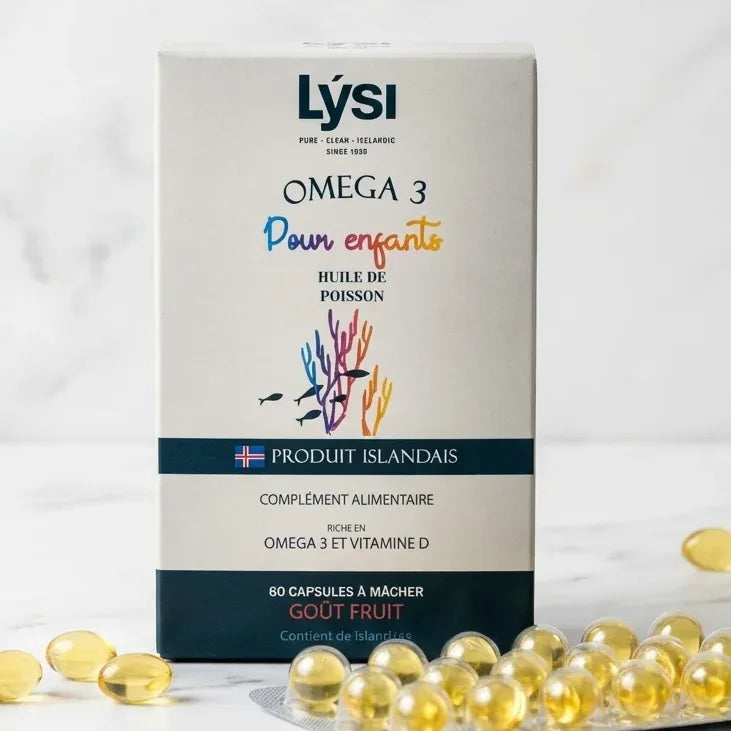 Lysi Oméga 3 enfants 60 capsules fruitées à mâcher, complément alimentaire pour la santé des enfants
