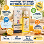 Lysi Oméga 3 huile poisson 240ml avec bénéfices enfants : développement cérébral, vision, croissance osseuse