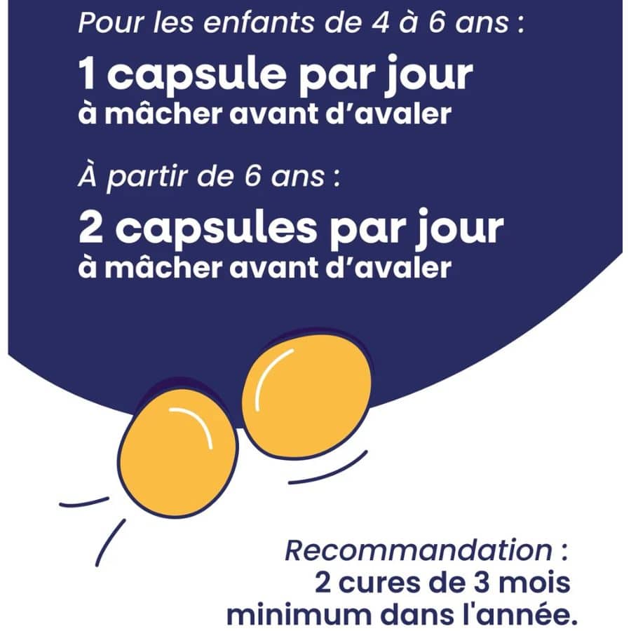 Posologie des capsules fruitées à mâcher à base d'oméga 3 pour enfants de Lysi