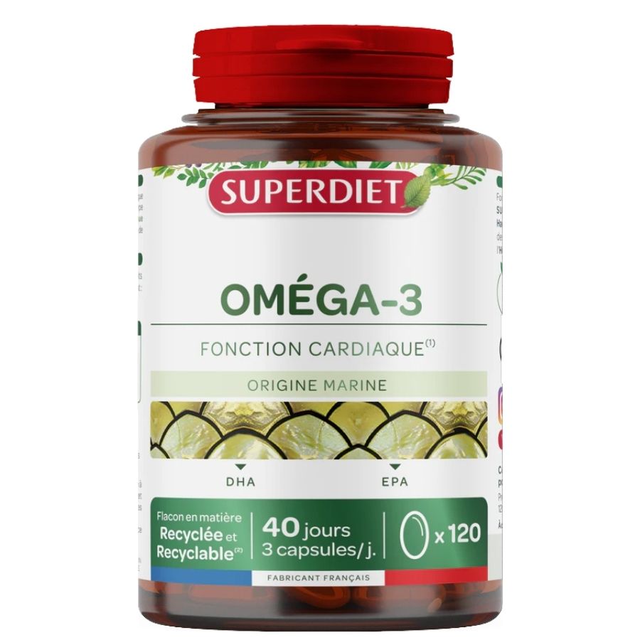 Une boite d'Oméga 3 Huile De Poissons Sauvages de 120 Capsules de la marque Superdiet