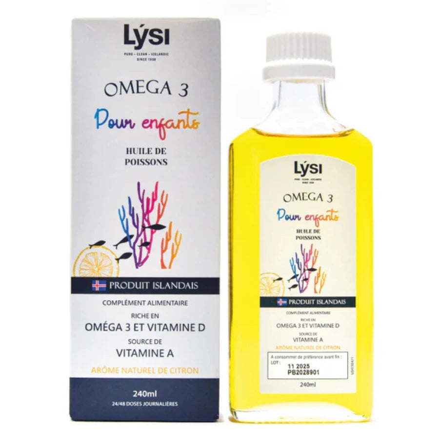 Un flacon d'Oméga 3 pour enfants (Huile de poissons) de 240 ml de Lysi