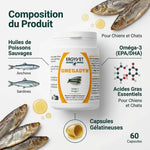 Omegadyn oméga-3 chien chat 60 capsules Ergyvet avec composition produit et acides gras essentiels