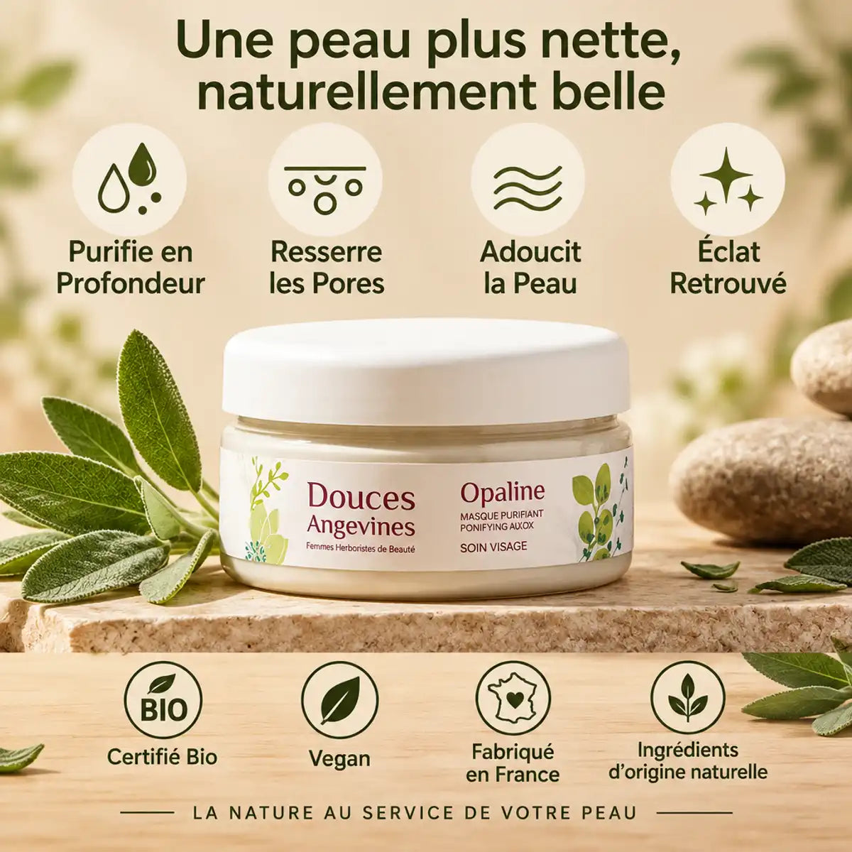 Masque Bio Opaline 50g Douces Angevines - Purifie, resserre pores et adoucit la peau