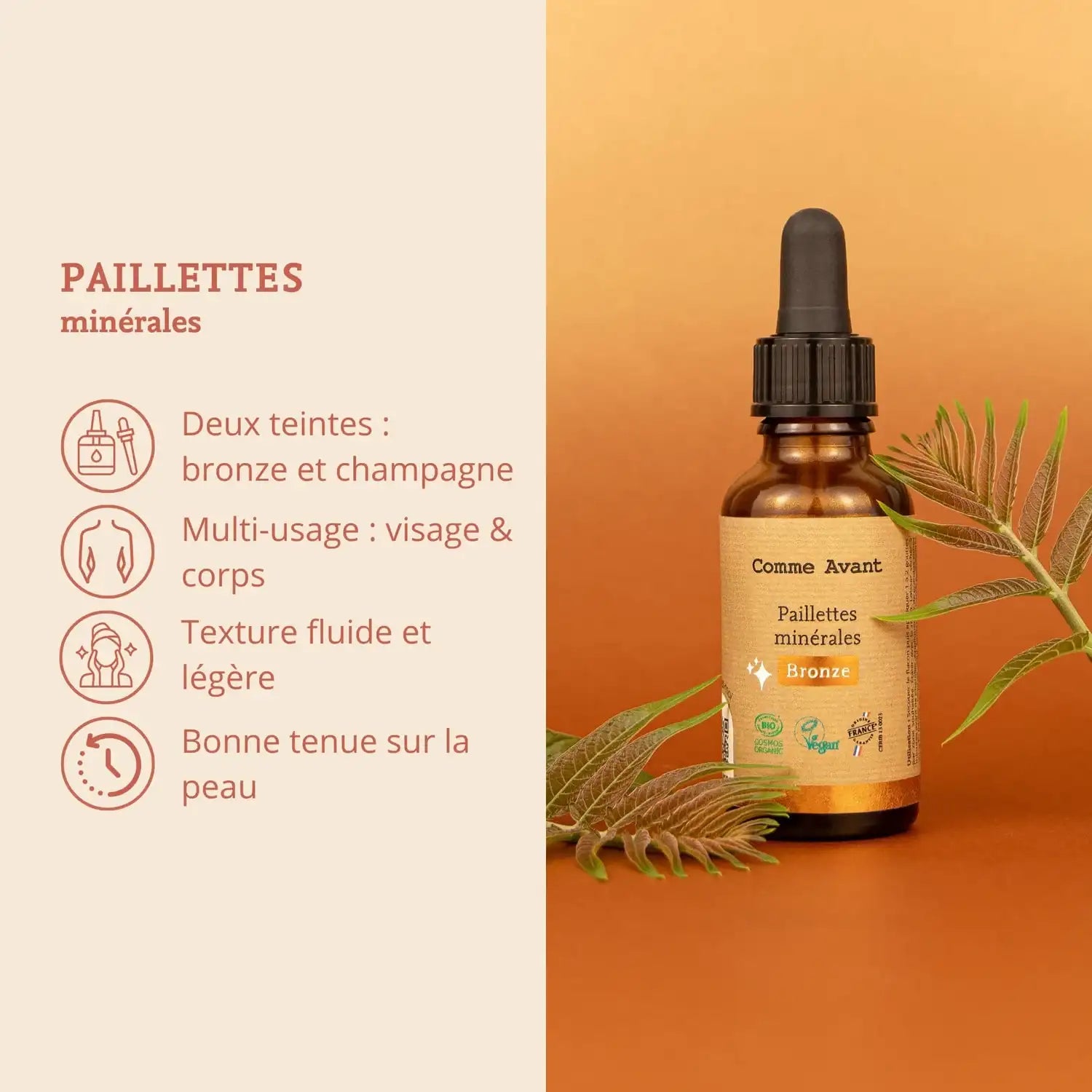 Les avantages de l'huile pailletée corps et visage de 30ml de la marque Comme Avant