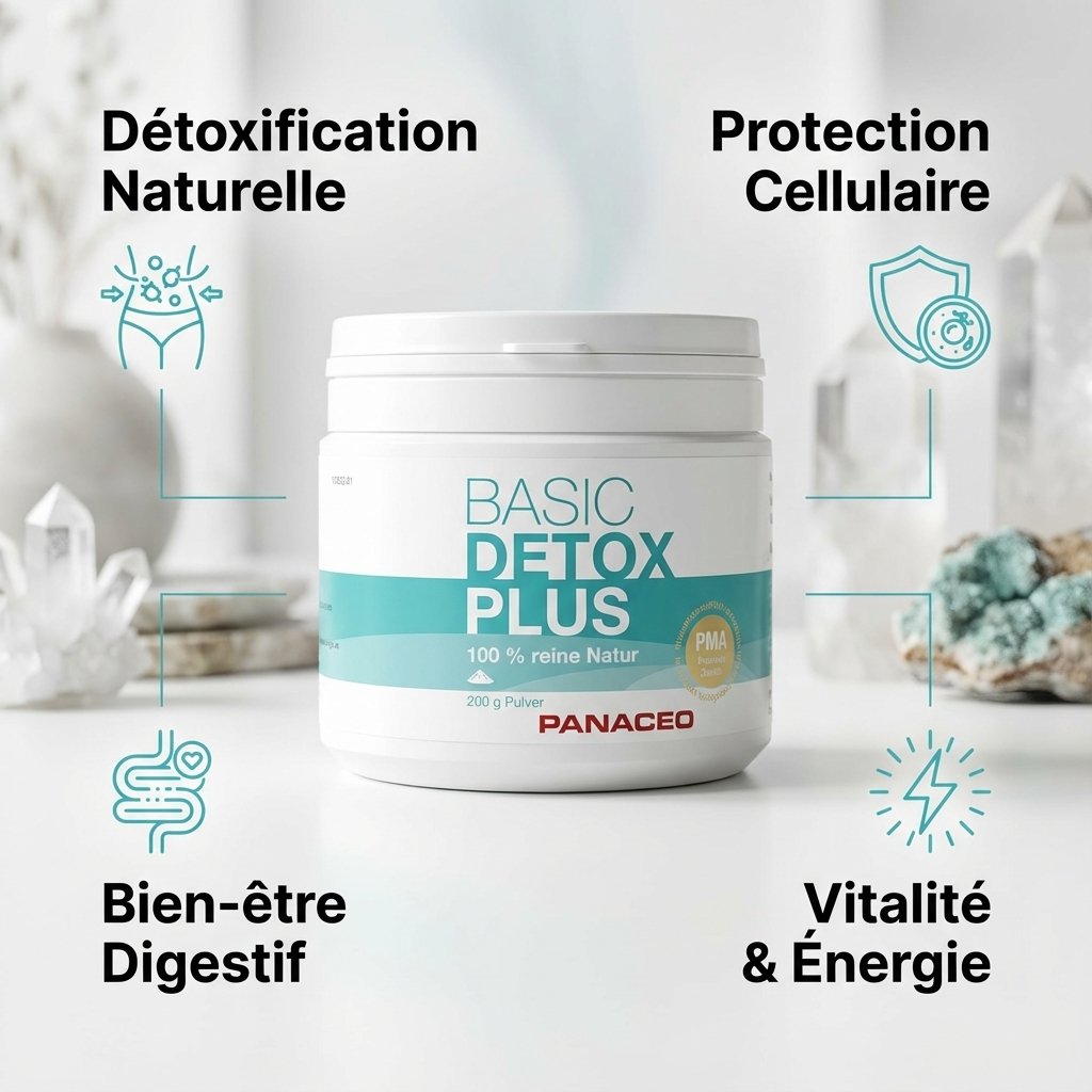 Panacéo Basic Poudre 200g avec bénéfices détoxification, protection cellulaire, bien-être digestif et vitalité