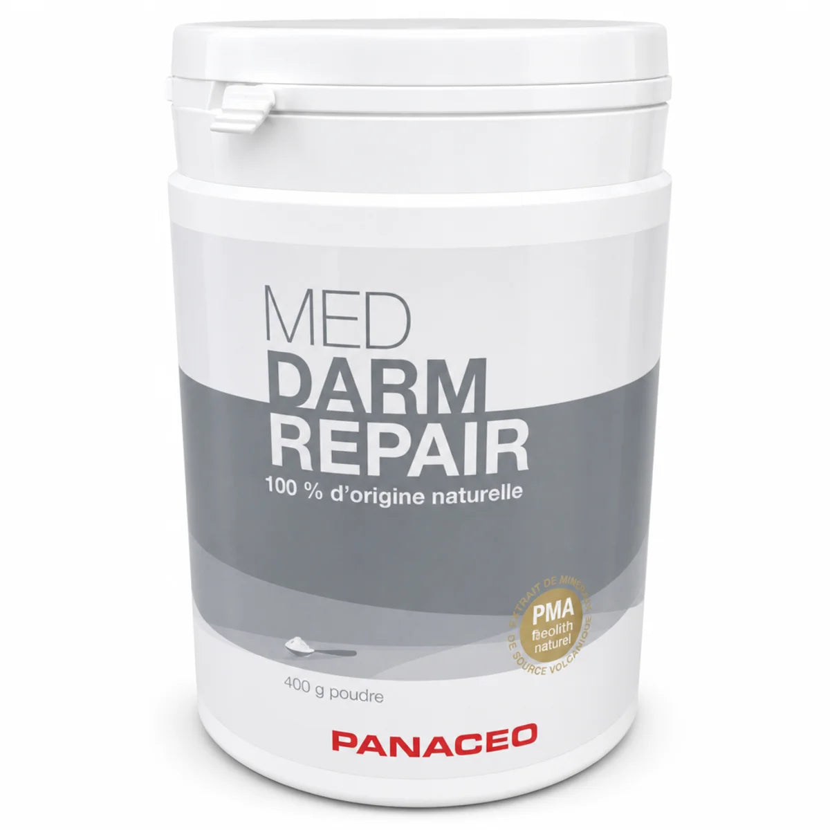 Panacéo Med Darm Repair poudre 400g pot blanc avec couvercle naturel