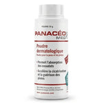Poudre dermatologique Panacéo 30g Ecoidées flacon blanc étiquette bordeaux fond blanc