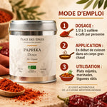 Paprika Doux Bio 60g Place des épices - Boîte avec guide d'utilisation et dosage culinaire