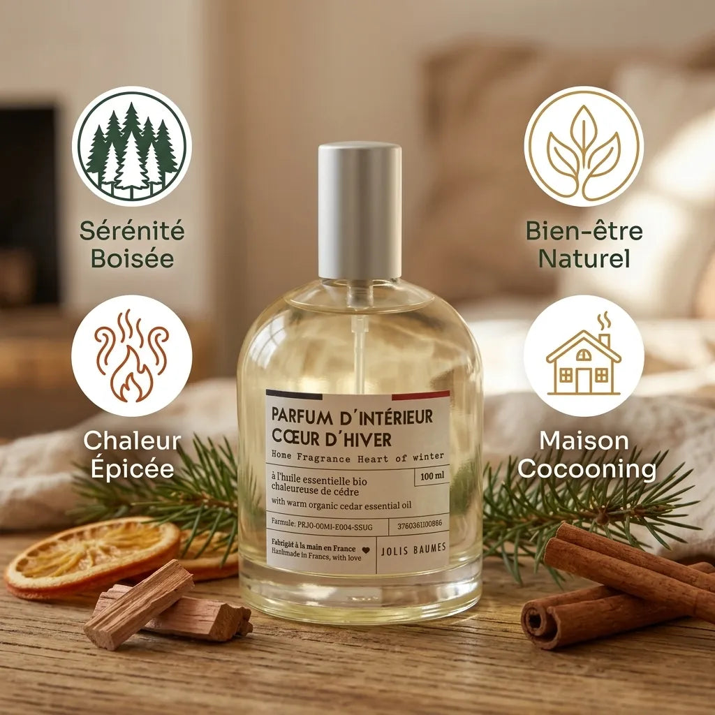 Parfum d'intérieur Cœur d'Hiver 100ml Jolis Baume avec éléments naturels et bénéfices
