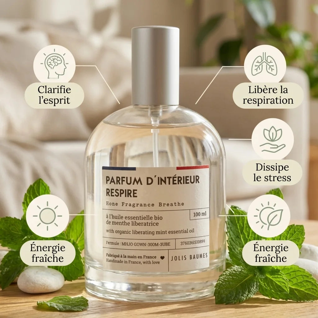 Parfum d'intérieur Respire 100ml avec feuilles de menthe fraîche et bénéfices bien-être naturels