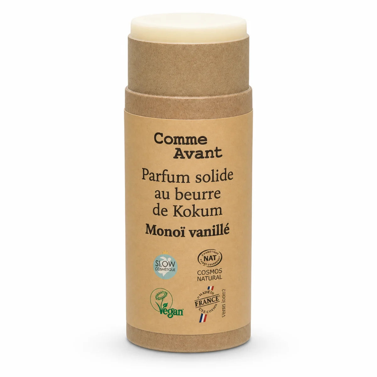 Parfum solide Monoï Vanillé Comme Avant beurre de Kokum 20g packaging kraft
