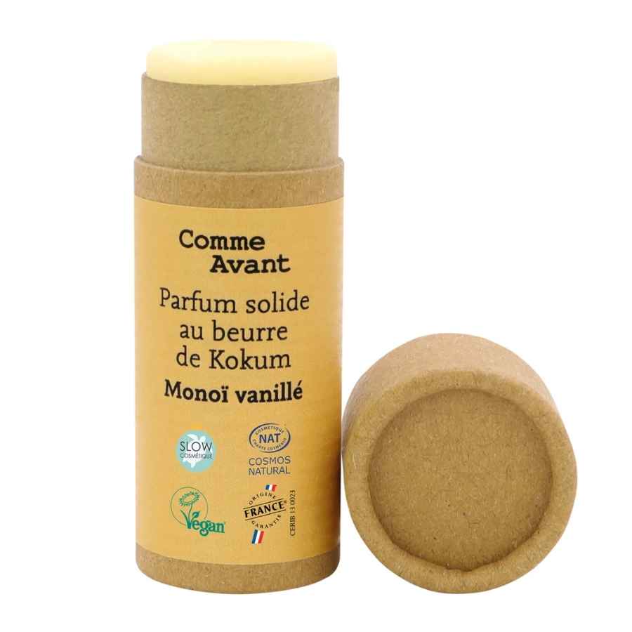 Un parfum solide au beurre de kokum, parfum monoï vanillé, de 20 g de la marque Comme Avant