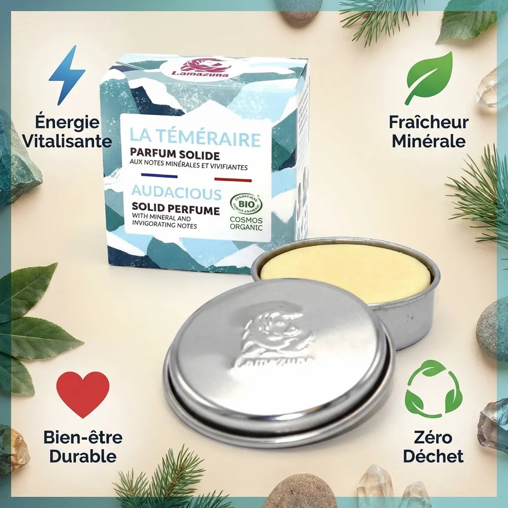 Parfum solide La Téméraire Lamazuna 20ml avec bénéfices zéro déchet et fraîcheur minérale