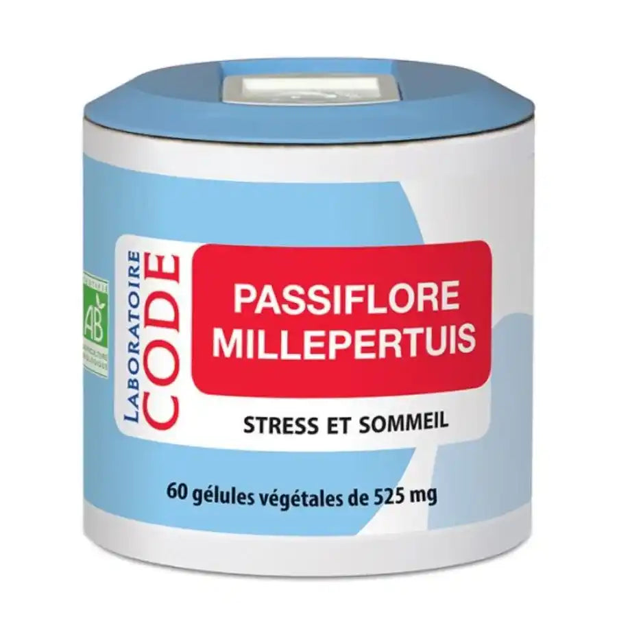 Passiflore et millepertuis pour le stress et le sommeil, boîte de 60 gélules végétales - Laboratoire Code 