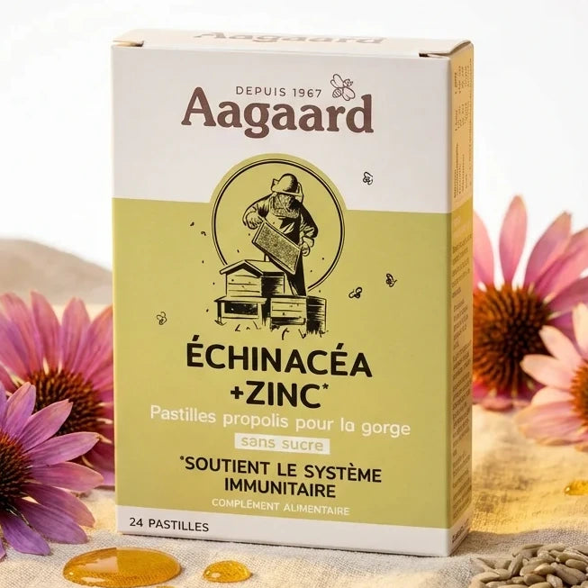 Pastille Gorge Propolis Echinacea Zinc Aagaard x24 avec fleurs echinacea et miel