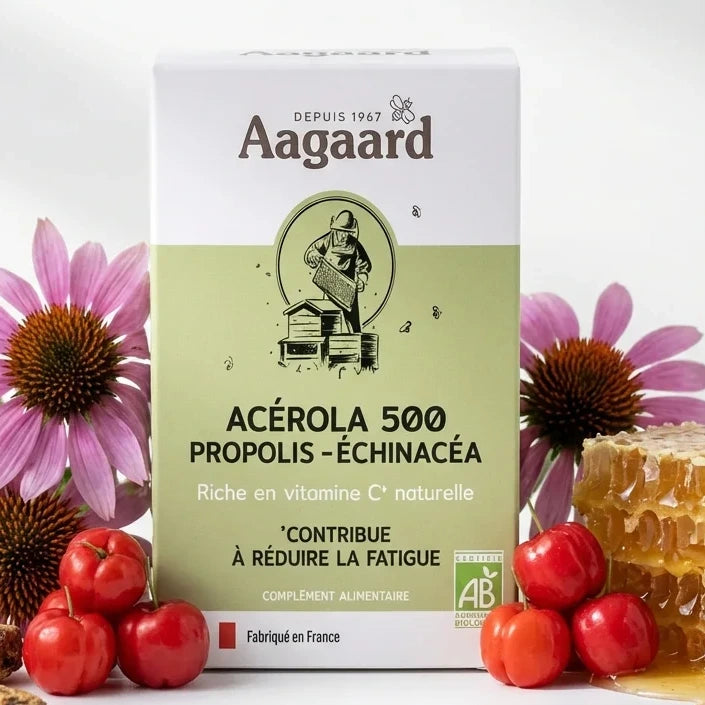 Pastilles Aagaard Propolis Acérola Échinacéa 20 comprimés avec ingrédients naturels et fleurs