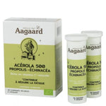 Deux tubes de 10 comprimés d'acérola 500, propolis et échinacéa avec leur boîte de la marque aagaard