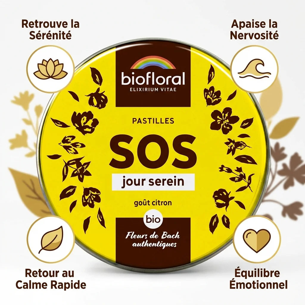 Pastilles SOS Jour Serein Biofloral 50g - Fleurs de Bach pour sérénité et calme émotionnel