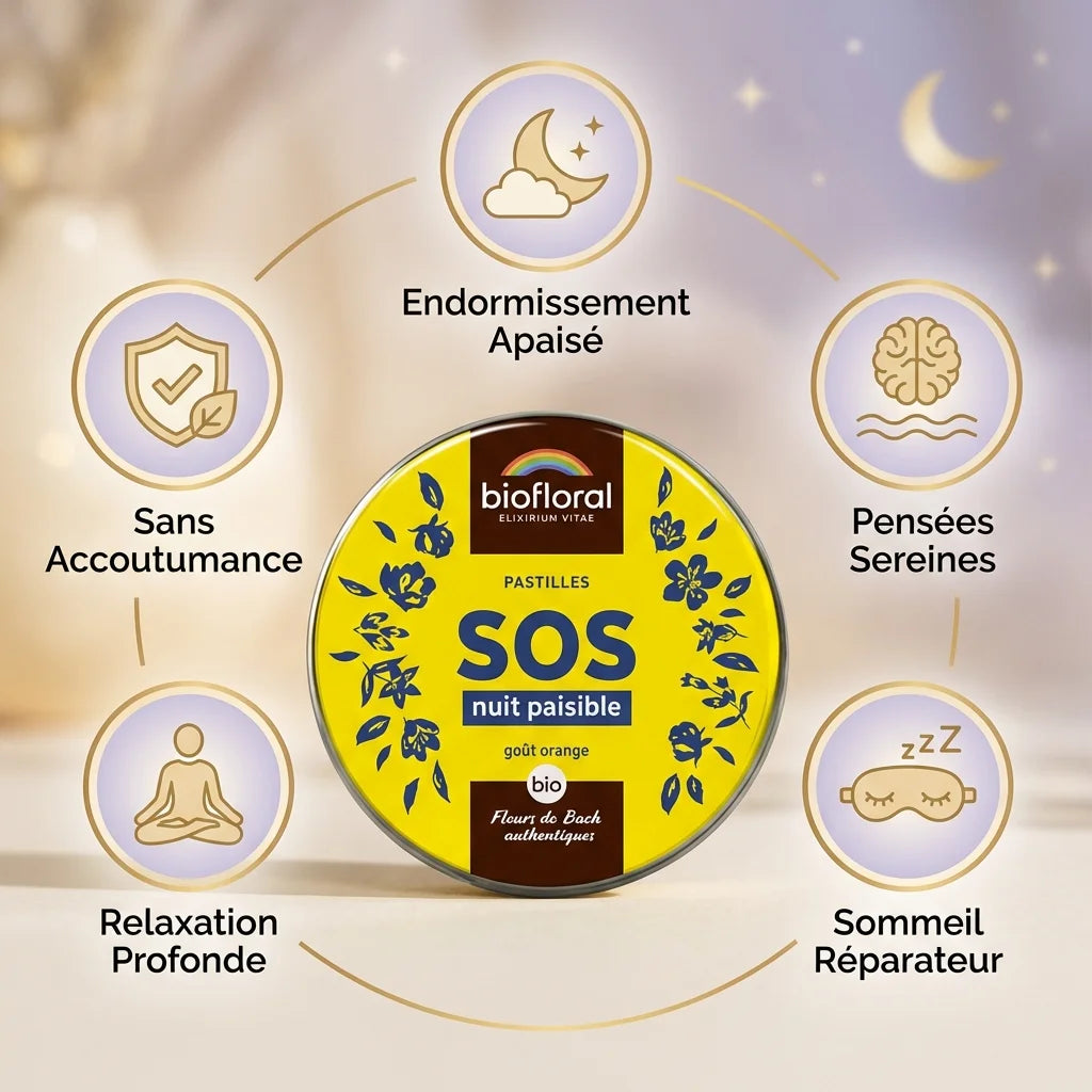 Pastilles Biofloral SOS Nuit Paisible avec bénéfices sommeil et relaxation - Fleurs de Bach 50g