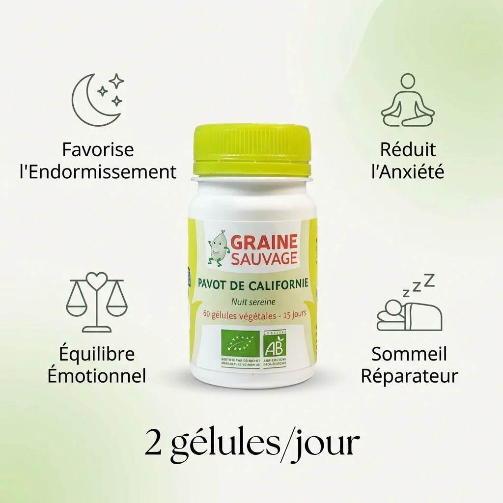 Pavot de Californie bio 60 gélules Graine Sauvage avec bénéfices sommeil et sérénité
